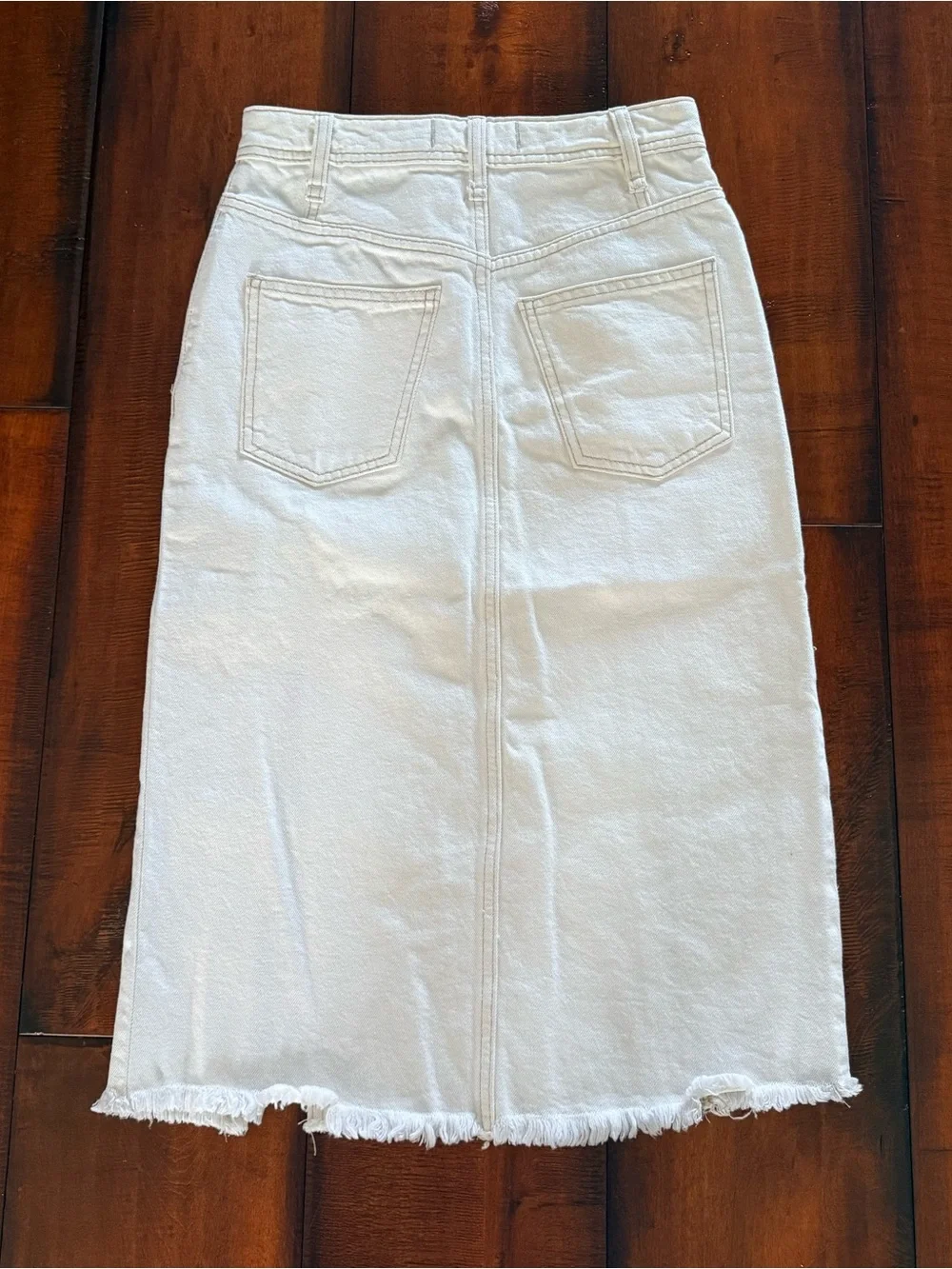 Free People White Denim Midi Skirt with Panel Seams